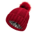 thumbnail image 2 of BRDFRL Womens Winter Beanie Hat Satin Lined Faux Fur Pom Pom Cuffed Knit Skull Cap, 2 of 7