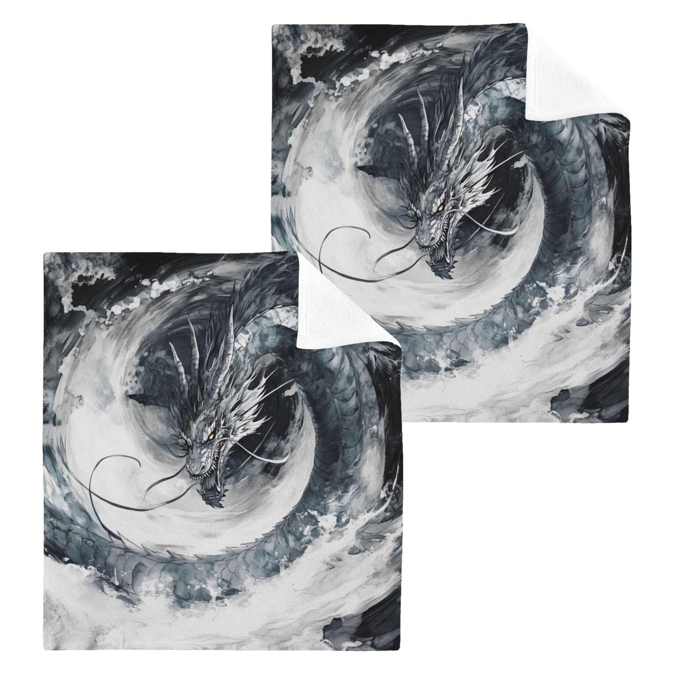 Gray Dragon 100% Cotton Face Towel 12x12in Soft Absorbent Washcloth Durable Printed Hand Towels for Bathroom Travel 6 Pcs