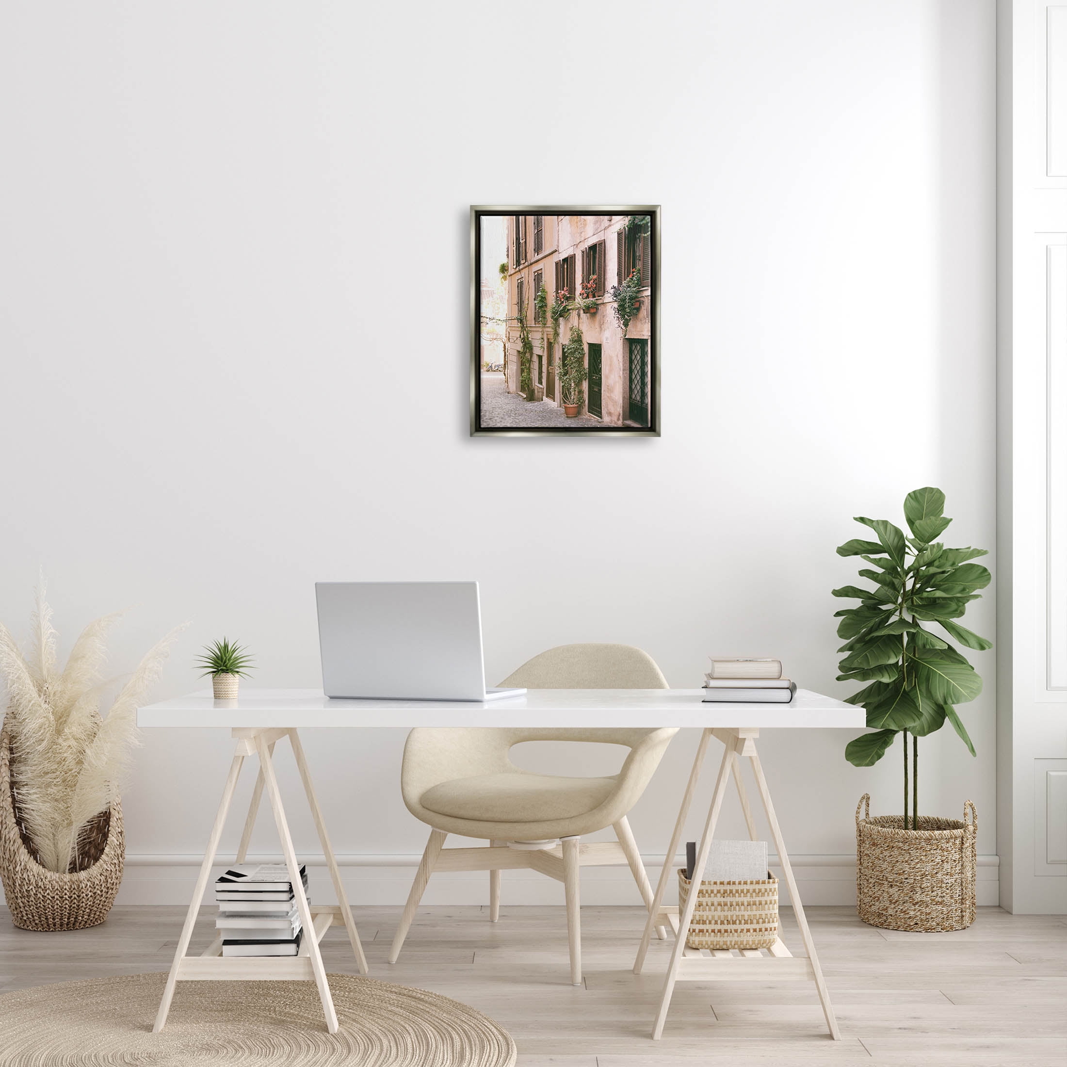 Town Street Building Plants Town & City Photograph Luster Gray Framed Art Print Wall Art