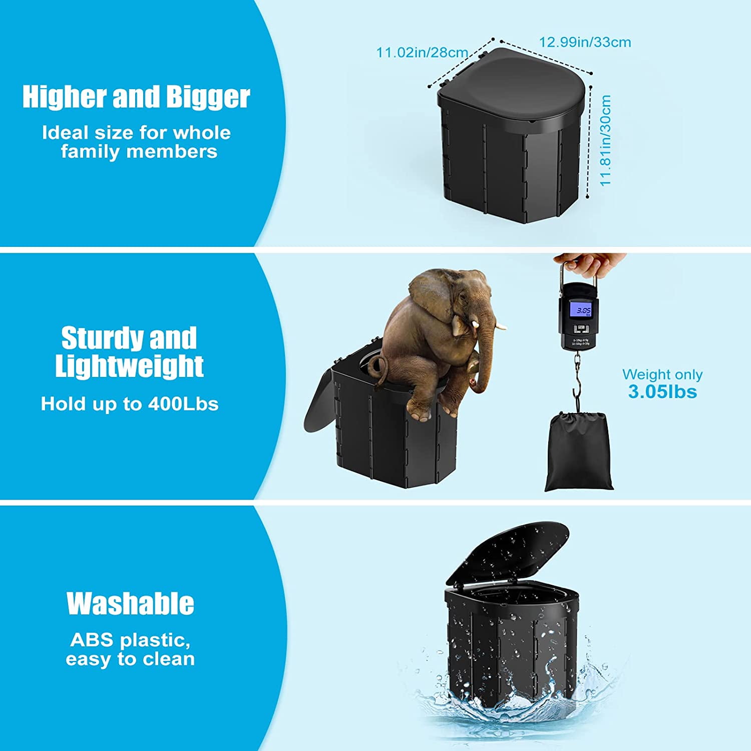 Wadeo Portable Camping Toilet with Lid