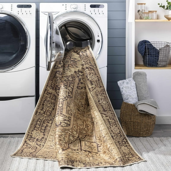 Hauteloom Buliran Living Room, Bedroom Machine Washable Area Rug - Traditional - Mustard, Dark Red, Olive - 5'3" x 7'3"