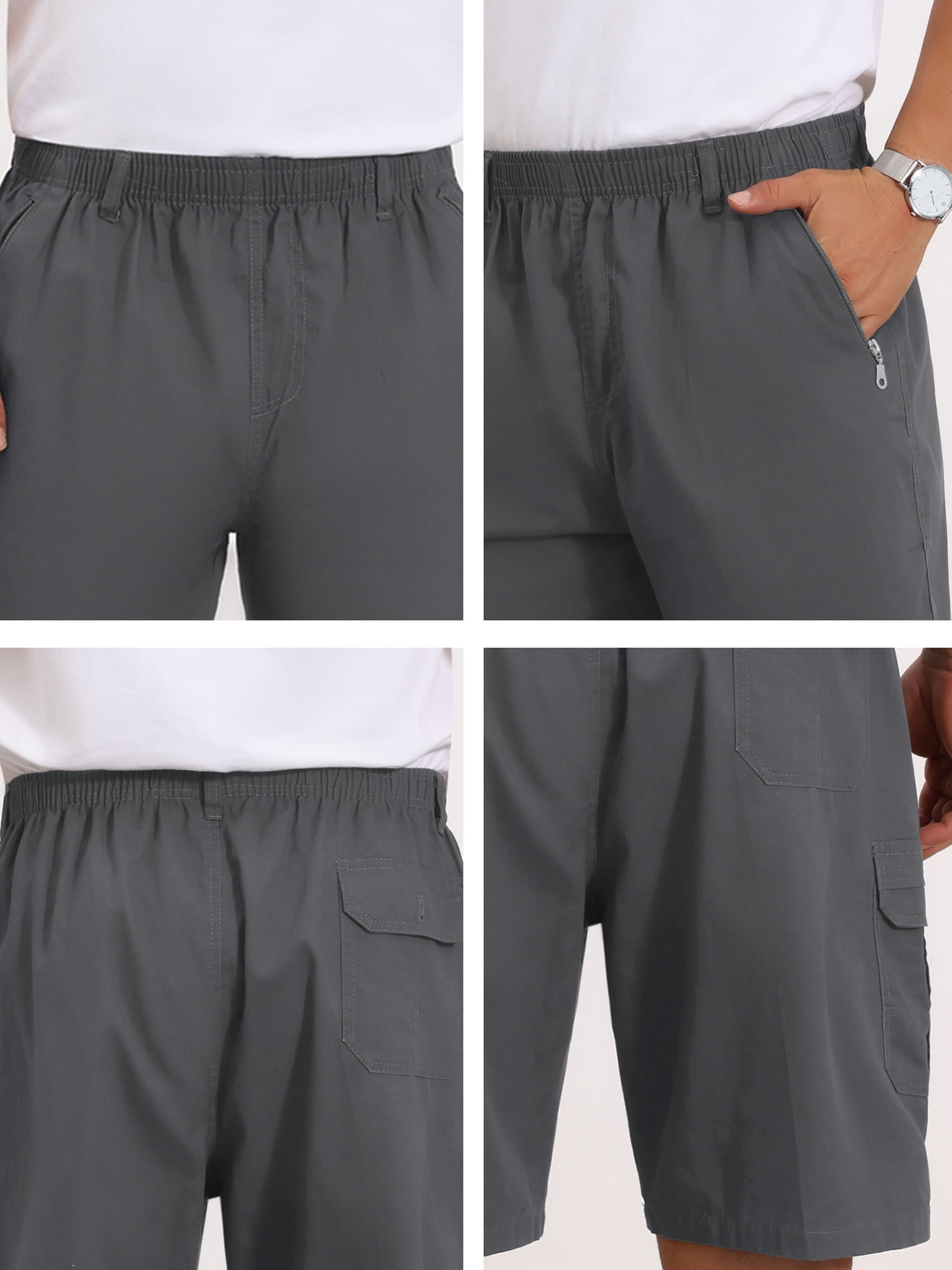 DARING DIVA Men's Cargo Shorts Cotton Zipper Pockets Hiking Short Pants 28 Dark Gray