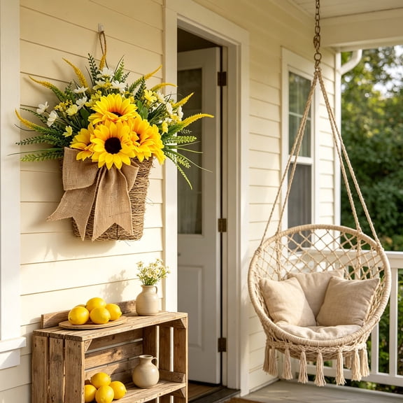 huayou Sunflower Wreath for Front Door, Artificial Sunflower Wreath for Porch, Beautiful Floral Decor for All Season, Home Decoration Indoor Outdoor Use