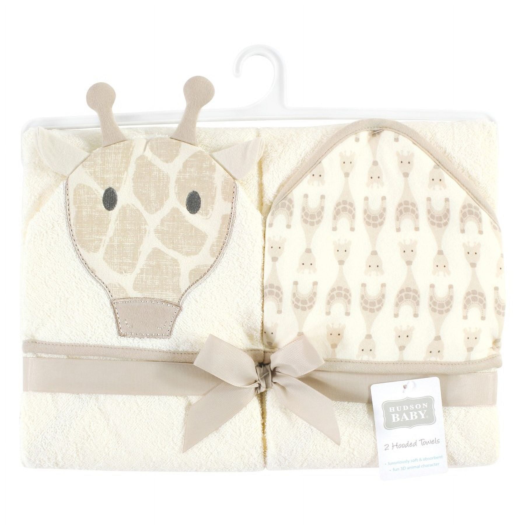 Hudson Baby Cotton Animal Face Hooded Towel, Modern Giraffe 2-Piece, One Size