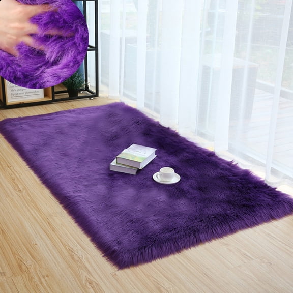 Soft Purple Faux Fur Sheepskin Area Rug 23.6x35.5inch Shaggy Rugs Long Plush Carpet Floor Mat for Bedroom Living Room