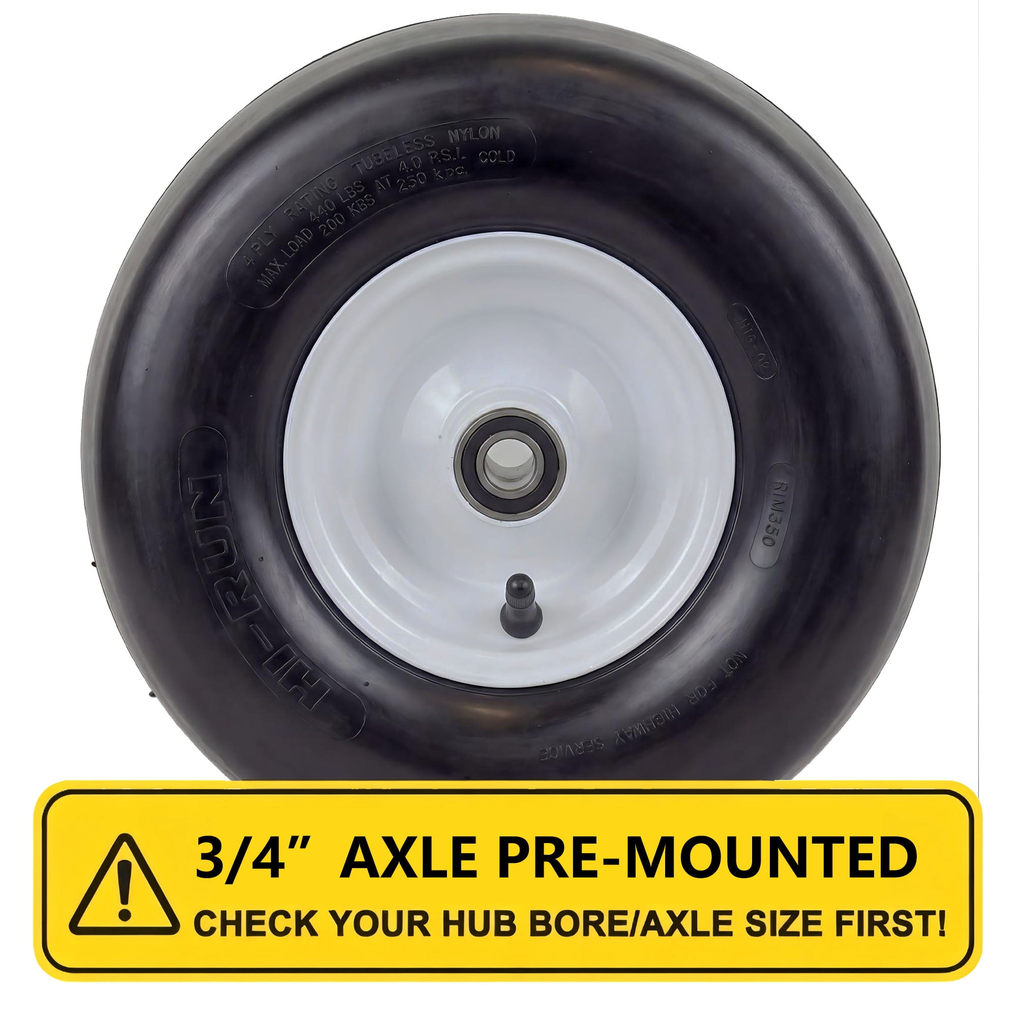 Hi-Run 2 Set SU19 13X6.50-6 4PR Lawn & Garden Tires and Wheel Assembly on 6X4.5 White Wheel with 3/4" Bushing