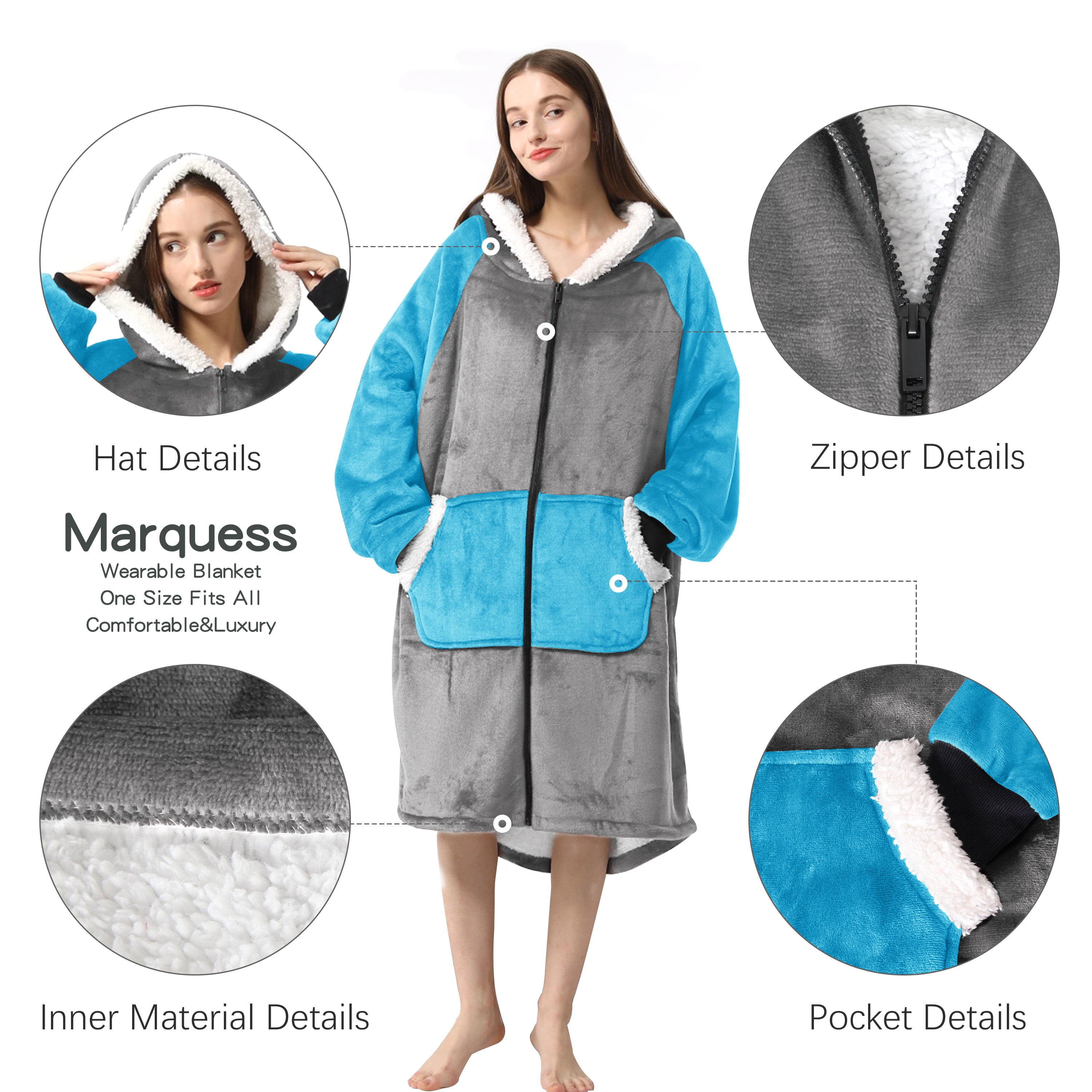 Marquess Oversized Hooded Blanket Hoodie Long Fuzzy Sherpa Sweatshirt with Big Pockets for Adults Men Women Walmart
