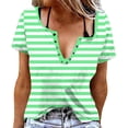 thumbnail image 2 of Otvok Ladies Striped T-shirt, Womens Tops Trendy Button V Neck Short Sleeve Tshirts Business Casual Basic Tee Loose Fit, 2 of 6
