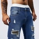 thumbnail image 4 of Pantalones vaqueros ajustados de pierna corta para hombre, estilo casual, con parche perforado y bolsillo con cierre, color liso, elásticos y ajustados., 4 of 9