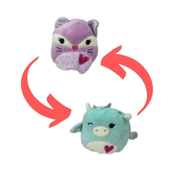 Squishmallow Official KellyToy Flipamallow Valentine's Day Fay Fox and Palasha Dragon
