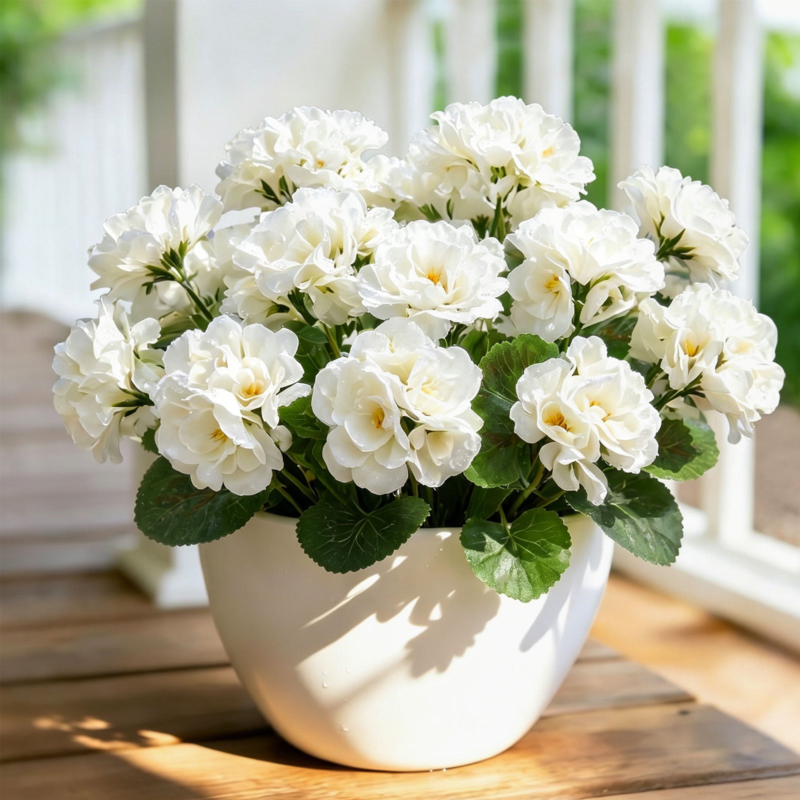 DAKIMOE 6 PCS Artificial Flowers for Outdoor Indoor- White Geranium Fake Flower Uv resistant Faux Flowers for Home Planter Porch Patio Balcony Yard Decor