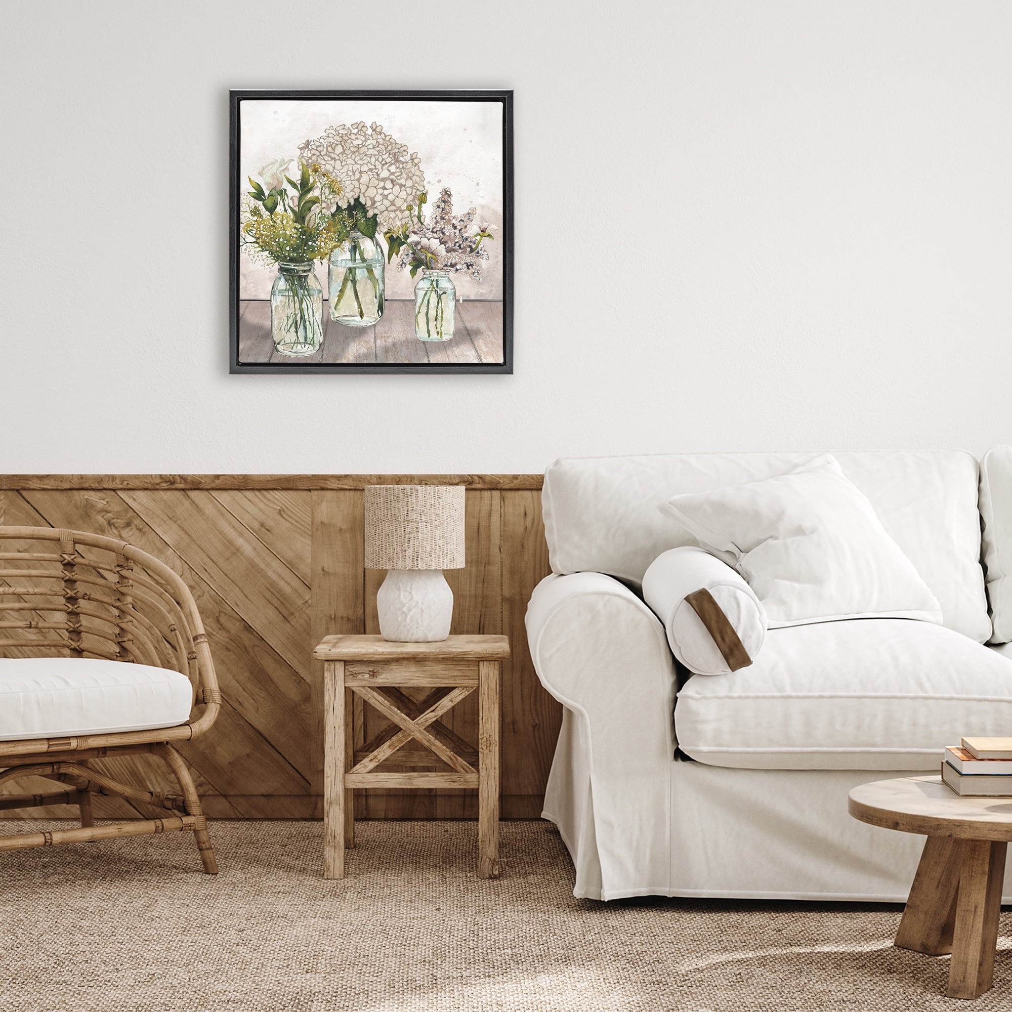 Stupell Industries Jars Of Wildflowers Black Framed Floater Canvas Wall Art, design by Elizabeth Medley