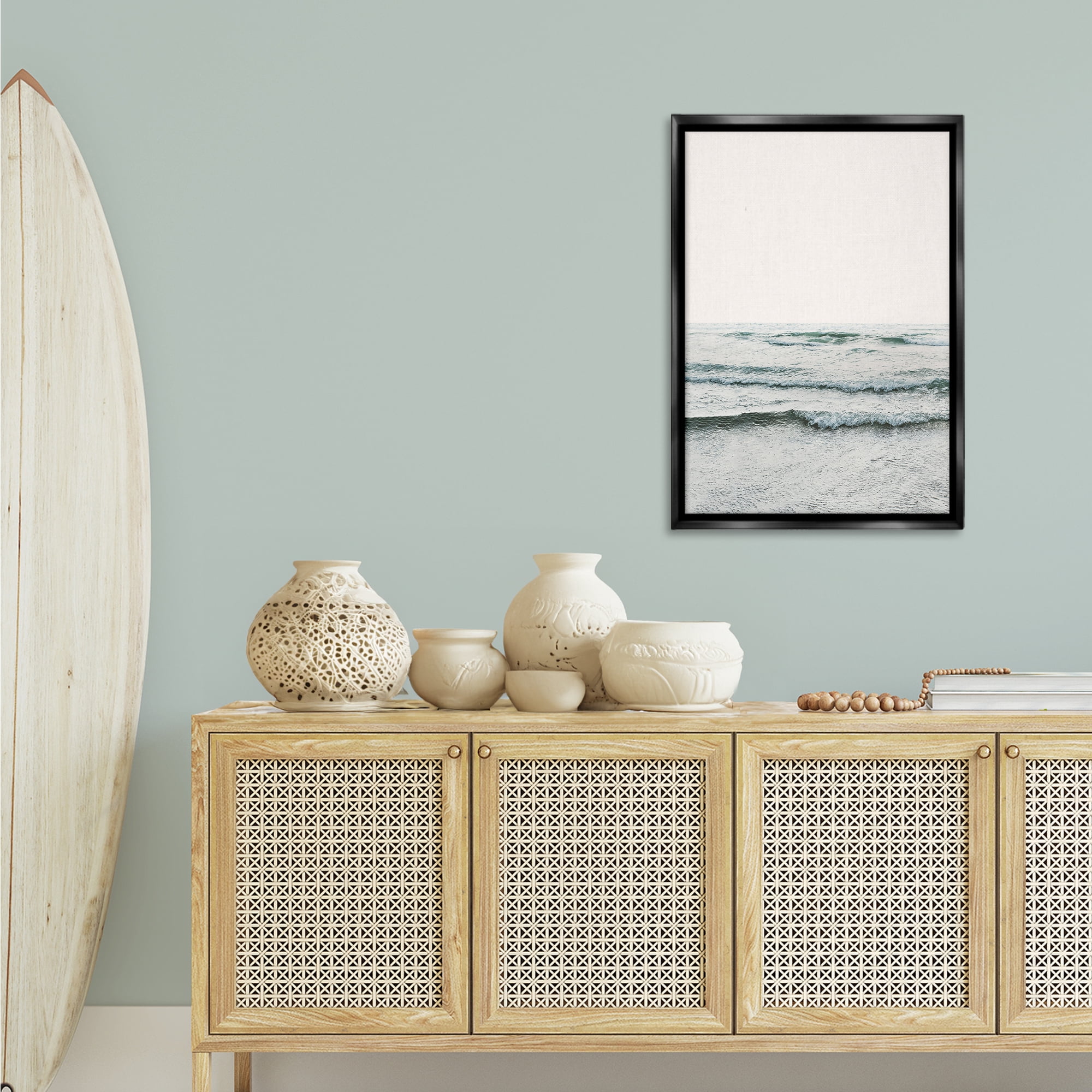 Stupell Industries Rippling Ocean Tide Nautical & Beach Photography Black Floater Framed Canvas Art Print Wall Art, 21 x 31