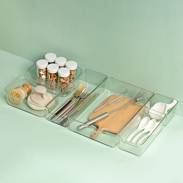 Caja de almacenamiento con cajón transparente de múltiples especificaciones sin compartimento de tapa, caja de acabado de escritorio, caja de partición de cajón de almacenamiento