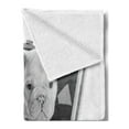 thumbnail image 2 of English Bulldog Soft Flannel Fleece Throw Blanket, Tie Wearing Puppy Sitting Inside a Briefcase Greyscale Illustration, Cozy Plush for Indoor and Outdoor Use, 60" x 80", Grey Pale Grey, by Ambesonne, 2 of 5
