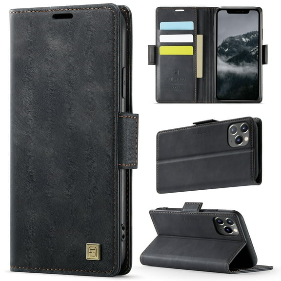 Allytechgroup Wallet Phone Case for iPhone 11 with Credit Card Slot, RFID Blocking PU Leather Flip Case with Kickstand Support Wireless Charging Shockproof Bumper for Women Men, Black