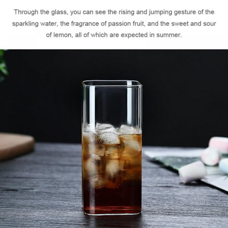 3 Pack Square Glass Cups Tumbler Highball Drinking Glasses