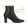 thumbnail image 3 of BLISSFUL STEP Women's Ankle Boots Pointed Toe Ruched Chunky Heel Side Zip Ankle Boots Coffee 9, 3 of 6