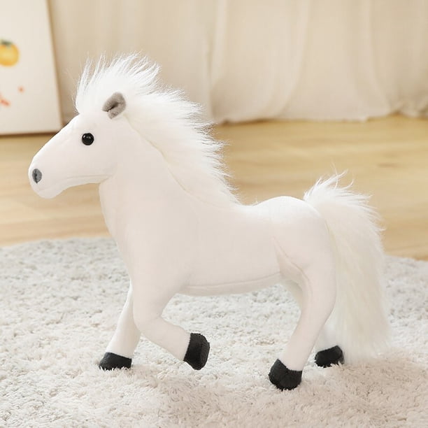 Simulation Horses Plushie Toy Stuffed Soft Animal Dolls Real Life Mustang Pillow for Children Kids Creative Birthday Decor Giftswhiteabout 26X32cm Deng Xun unisex
