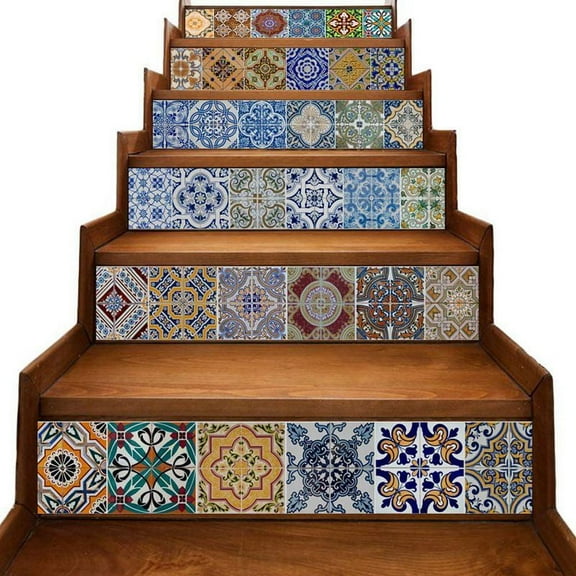 Peel and Stick Tile Backsplash Stair Riser Decals DIY Tile Decals Mexican Traditional Waterproof Home Decor Staircase Decal Stair Mural Decals