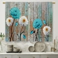 thumbnail image 5 of Farmhouse Flower Floral Kitchen Curtains Rustic Teal Turquoise Dahlia Small Short Cafe Window Curtains Country Blue Vintage Bathroom Drapes Treatment Tier Curtains 2 Panels (27.5x36 Inch), 5 of 6