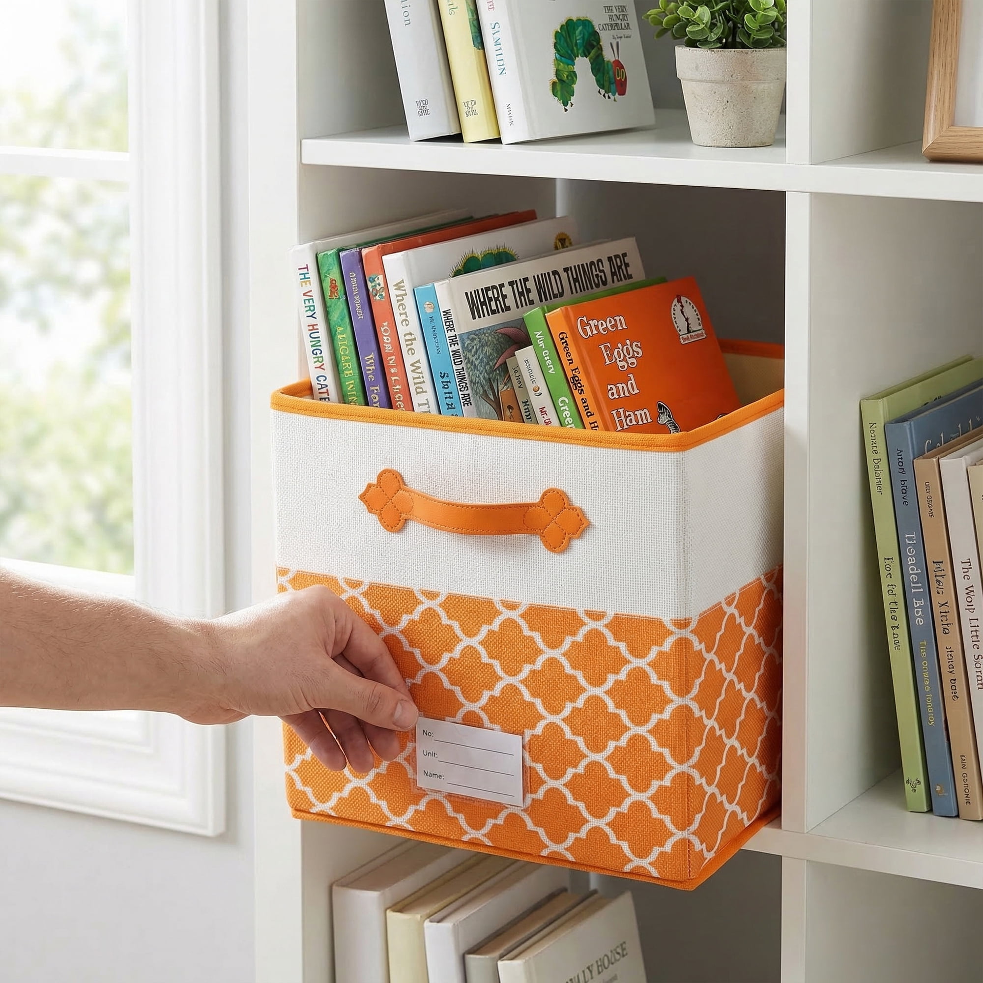 Unique Bargains Storage Basket with Handle for Organizing Objects Orange 11.8"x11.8"x11.8"