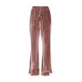 thumbnail image 5 of Women's Velvet Flare Pants, High Waist Drawstring Wide Leg Pants, Soft Casual Lounge Pants with Side Pockets for Daily Wear, Loungewear and Relaxed Outfits Pink XXL, 5 of 7