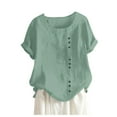 thumbnail image 2 of nochalofo Green Crew Neck Casual Blouses for Women Dressy Casual, Casual Loose Button Linen Plus Size Daily Boho Tanic T-Shirt Blouse Tops, 2 of 4