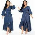 thumbnail image 2 of utcoco 2028 Womens Casual Belted Long Sleeve Denim Dress Blue-XXL, 2 of 4