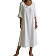 thumbnail image 2 of Ayolanni Cotton Fall Dresses for Women 3/4 Sleeve Crew Neck Ankle-Length Solid Maxi Shift Dress Comfy Daily Lightweight Sundress White L, 2 of 6
