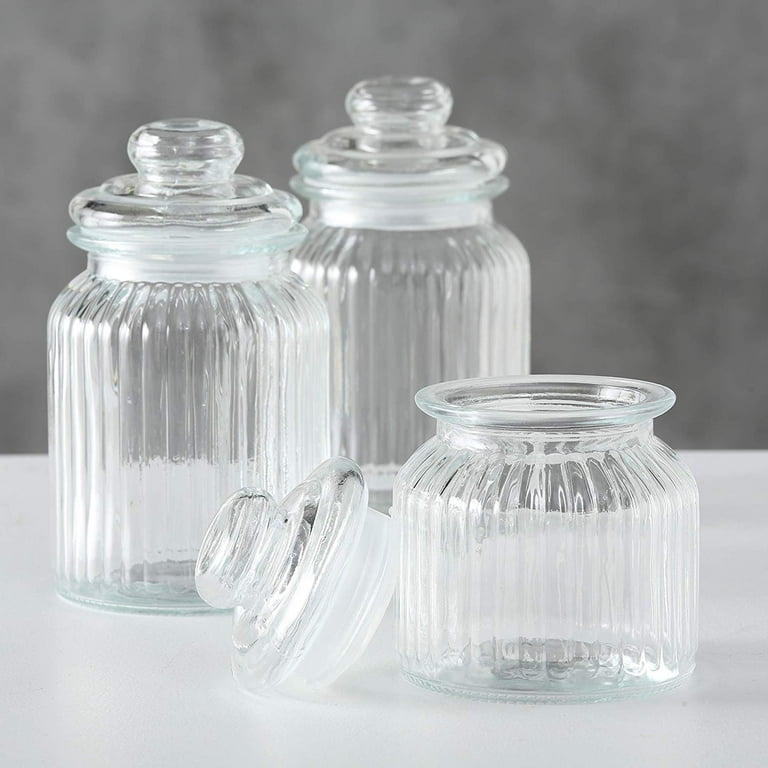 Vintage Glass Storage Jars 5” Tall Each With Lids & Plastic Seal ~  Unbranded
