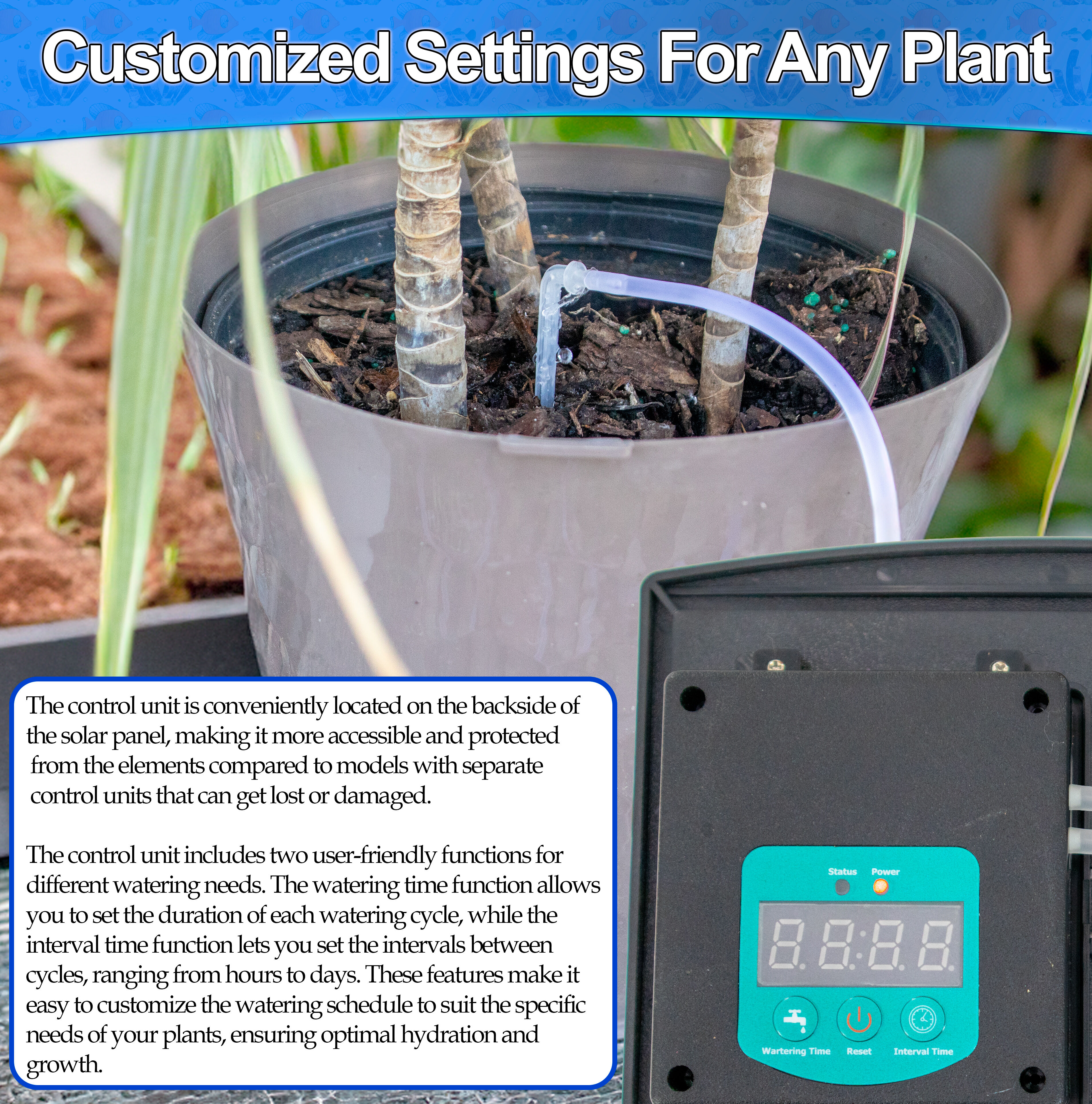 Solar Self Watering Plant Drip Irrigation System for 15 Plants Multiple Automatic Control Modes - Portable DIY Kit for Indoor/Outdoor Gardens, Patios, Balconies, and Vacation Plant Care