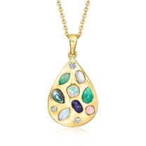 Ross-Simons Multi-Gemstone Teardrop Pendant Necklace With .18 ct. t.w. Lab-Grown Diamonds in 18kt Gold Over Sterling, Women's, Adult