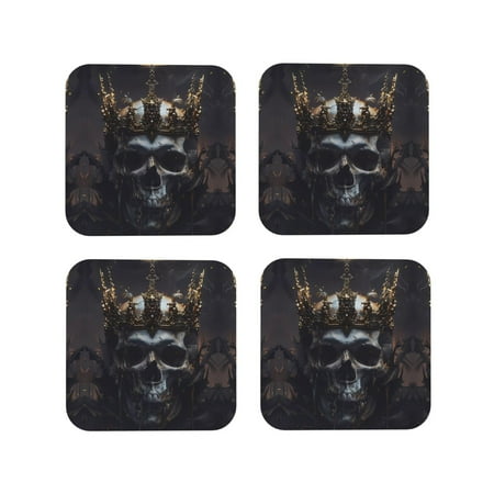 

Leather Coasters with Heat-resistant for Drinks Royal Skull With Golden Crown Cup Coasters Cup Pad Mat for Tabletop Protection Coffee Table Office Desk and Housewarming Gift