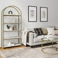 thumbnail image 2 of Nathan James Haven Etagere Bookshelf, 5-Shelf Faux Marble Bookcase in White Faux Marble Finish and Gold Metal Frame with Arch Top and Open Shelves, White/Gold, 2 of 5