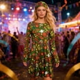 thumbnail image 2 of Ensemble de Cour pour Usage Quotidien Élégant Robe Hippie Disco des Années 70 avec Foulard et Robe Imprimée, 2 of 4
