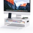 thumbnail image 1 of Soporte para monitor BONTEC, madera de 2 niveles, blanco, con almacenamiento, 1 of 7