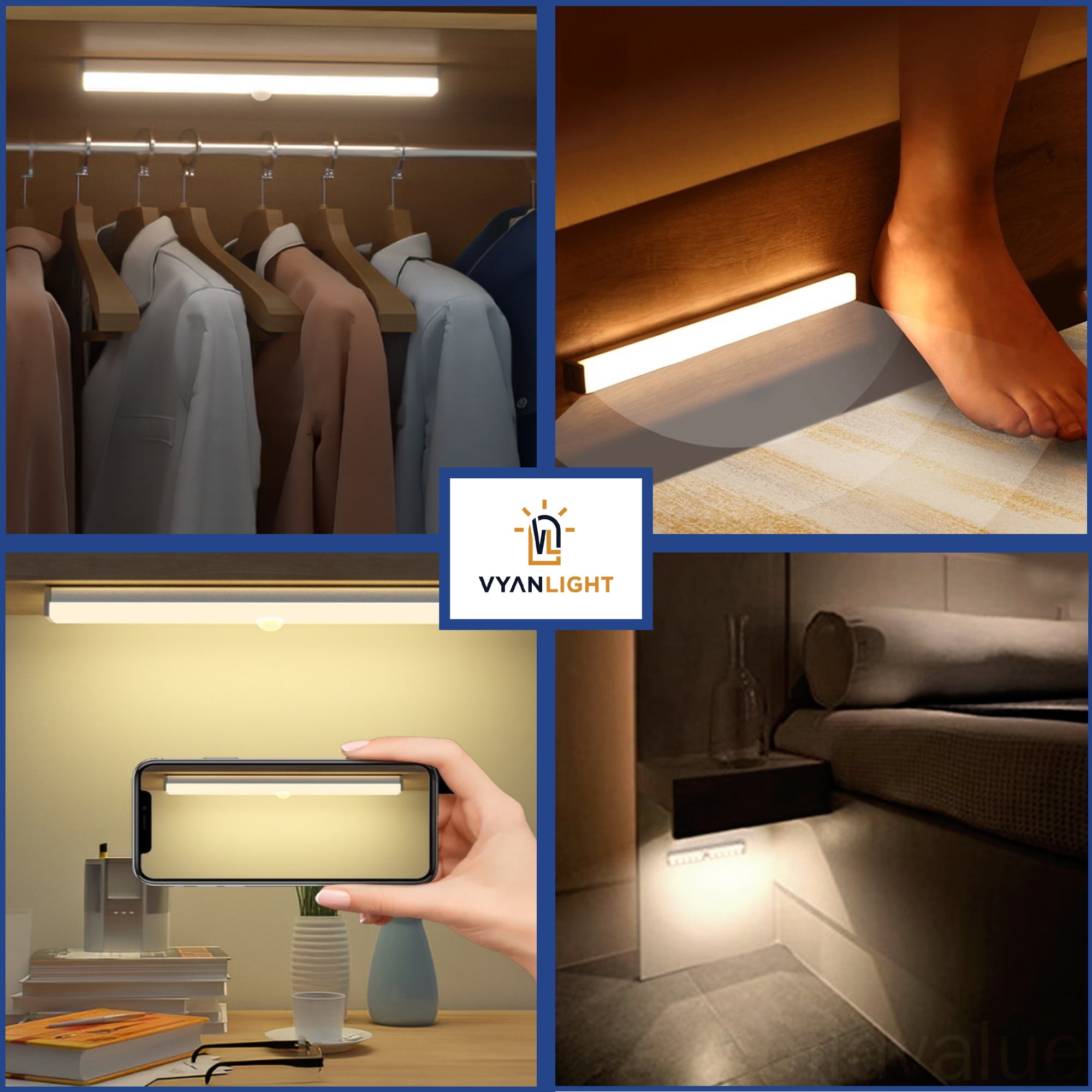 VYANLIGHT LED Closet Light Motion Activated, Cordless Under Cabinet Motion Sensor Light, (2 Pack)