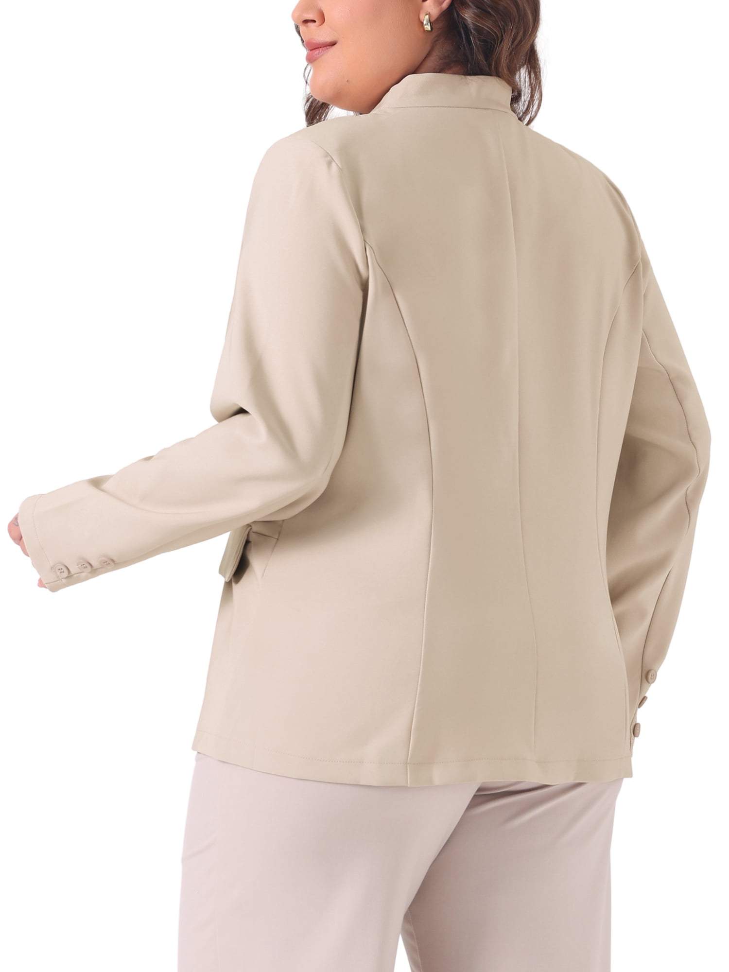DARING DIVA Women's Plus Notched Lapel Long Sleeve Office Work Blazer Jacket 3X Khaki