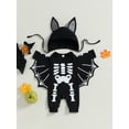 thumbnail image 2 of Cenuakty Baby Halloween Outfit, Long Sleeve Crew Neck Skeleton Print Bat Jumpsuit with Hat for Girls Boys, 2 of 8