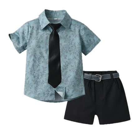 

Outfits for Girls Short Sleeve Shirt Tops Shorts with Tie Belt Gentleman Lapel formal Casual Suits for Kids Boys