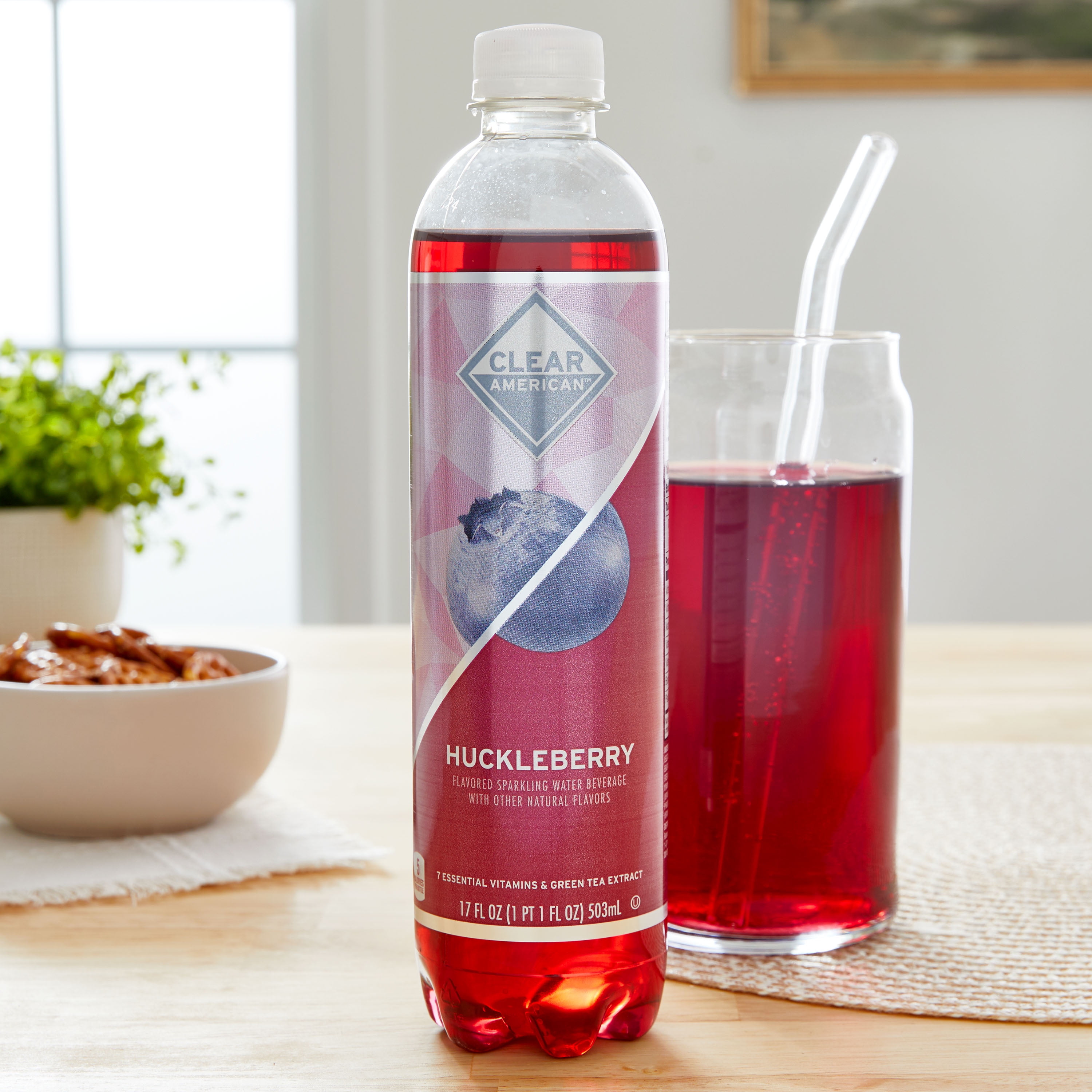 Clear American Huckleberry Sparkling Water, 17 fl oz Bottle