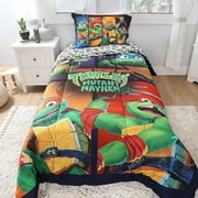 Teenage Mutant Ninja Turtles Kids Bedding Sheet Set with Reversible Comforter Twin Bed in Bag 4 Piece Set for Kids