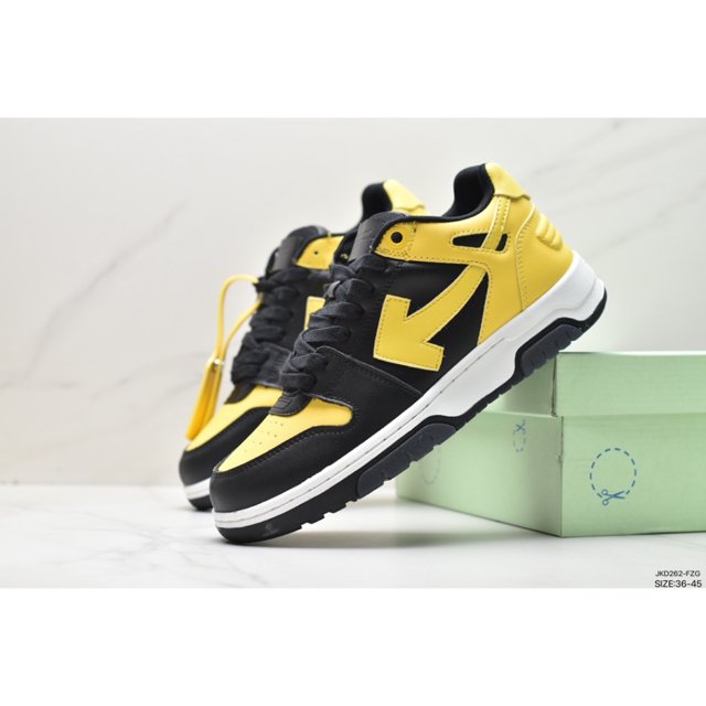 OFF WHITE Zapatos De Tablero De Encaje De Cuero Blanco En Negro Y Amarillo