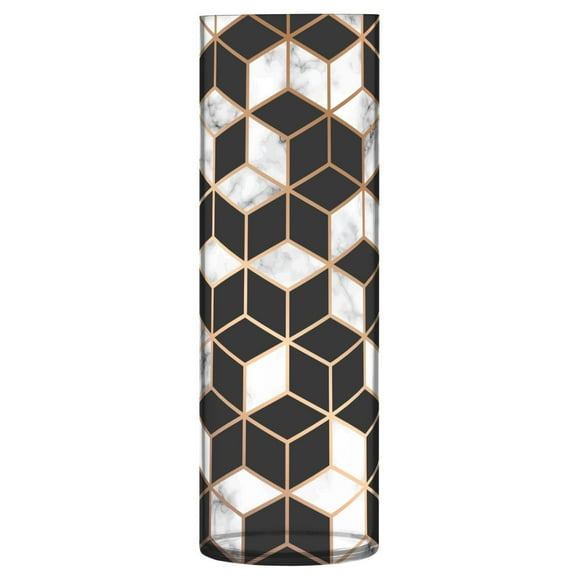 JSTEL Geometric Black and White Lattice Marble Flower Vase Decorative Floreros for Home Decor Bedroom Living Room Office Table Shelf Bathroom