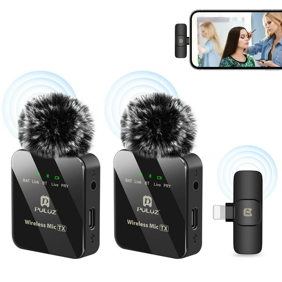 PULUZ Wireless Lavalier Microphone for iPhone / iPad, 8-Pin Receiver and Dual Microphones (Black)