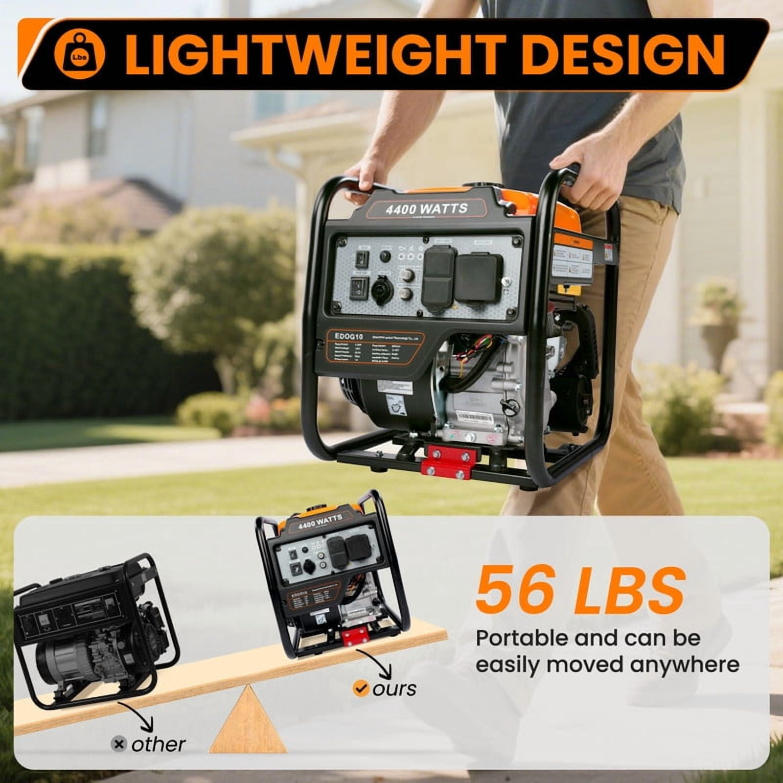 Efurden 4400W Inverter Generator Gas Powered, Portable Gas Generator for Home and Outdoor Use, Leightweight and ECO Mode