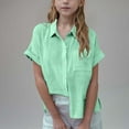 thumbnail image 2 of GERsome Girls Short Sleeve Button Down Shirts Loose Fit V Neck Casual Blouses Solid Color Summer Top with Pockets 3-14 Years, 2 of 7