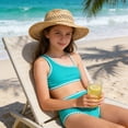 thumbnail image 2 of REDARER Girls Two Piece Swimsuit with Asymmetrical Adjustable Strap Top, Contrast White Trim & Padded High Waisted Bottoms,11-12 Years, 2 of 7