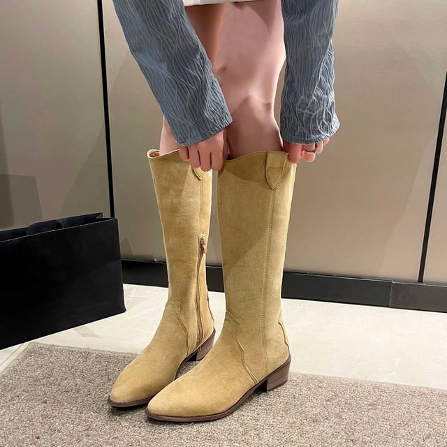 drppepioner Women'S Oversized Back Zipper Boots Non-Slip Boots with Thick Heels